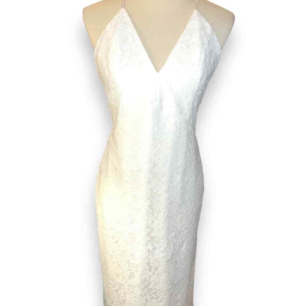 Lulus White Lace Entrance Fully Lined Midi Dress Women's Size L Scalloped Hem - Picture 2 of 11